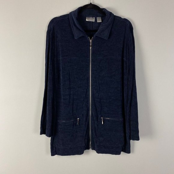 Chicos Travelers Jacket Womens 3 US XL Blue Full Zip Slinky Knit Pockets - Picture 1 of 8